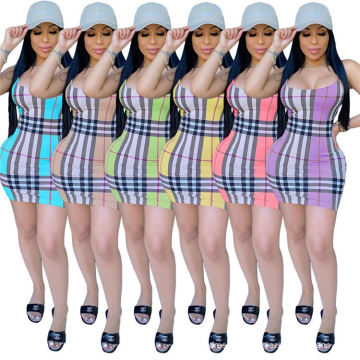 Summer Halter Plaid Mini Bodycon Club Dress Women Bodycon Dress Sexy Dress Bodycon